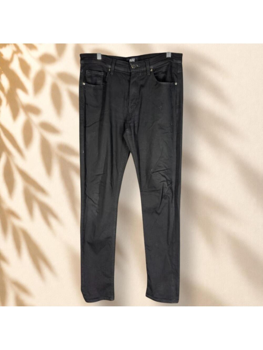 Paige Jeans Men 32 Black Mid Rise Denim Dark Wash Straight Pockets Stretch